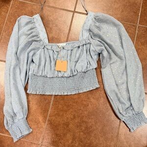 Blu Pepper Floral Smocked Long-Sleeve Crop Top